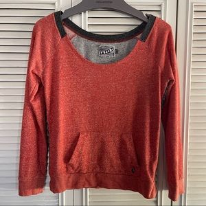 Volcom Women’s Off The Shoulder Sweatshirt Coral and Black Color size Medium